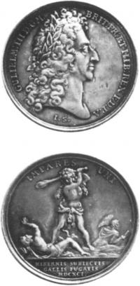 Medal commemorating the battle of Aughrim by J. Smeltzing. (National Museum of Ireland)