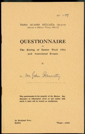 The Bureau of Military History (HI 11.2, Summer 2003) interviewed IRA veterans about perceived links between 1803 and 1916. (Military Archives)