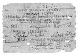 Great Western railway ticket from Frongoch to Kilrush, County Clare, 22 July 1916. (Military Archives)