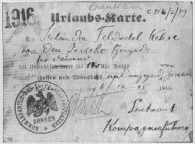 Identity card for Sir Roger Casement’s Irish Brigade, Germany, 6 December 1915, bearing the name ‘Irlander Feldwebel Kehoe’. (Military Archives)