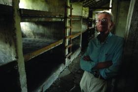 Presenter Cathal O’Shannon at Auschwitz. (Tile Films)