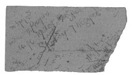 Piece of blotting paper used by Eamon Broy to pass on information that some Volunteers had escaped from Usk Prison, January 1919. (Military Archives)