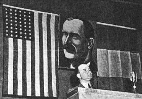 Quill addressing the TWU’s annual James Connolly commemoration in Transport Hall, New York, in May 1943.