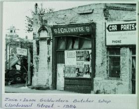 Janie and Isaac Goldwater’s butcher’s shop in 1984—evidence of the Jewish community’s decline. (Irish Jewish Museum and Heritage Centre)