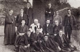 James Joyce (standing, second from the left) with fellow students at University College Dublin. In Dubliners Joyce was sensitive to the living conditions of children, their innocence, their suffering and their diseases. (National Library of Ireland)