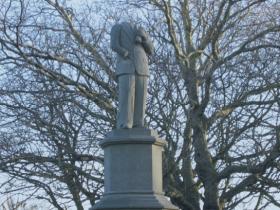 The Seán Russell statue in Dublin’s Fairview Park after decapitation in January 2005. (An Phoblacht)