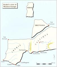 Fig 1. Strabo's view of Western Europe -claimed that Ireland was 'barely habitable on account of the cold'