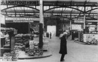 Inside the market- note the lectern to the left used for auctioning the produce.