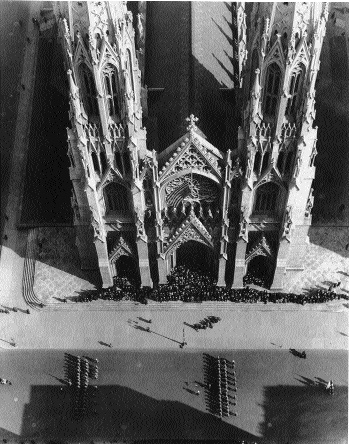 The St Patrick's Day parade marches past St Patrick's Cathedral, New York-by the mid-1800s, 59 per cent of the priests in the diocese of New York were Irish-born. (Bettman Archive)