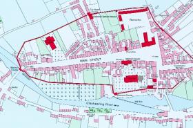 Fethard in 1840 (detail). The property units and circuit of the town wall are depicted. (From Irish Historic Towns Atlas No. 13 by Tadhg O’Keeffe)