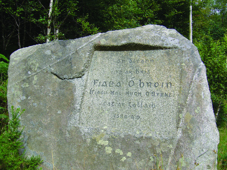 Memorial in Glenmalure, Co. Wicklow, commemorating the battle of 1580, where Feagh MacHugh O'Byrne defeated an English army and Francis Cosby was killed. (Michael Quinn)