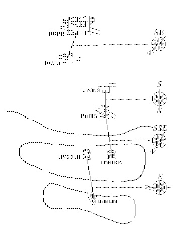 The shifting orientations of the map are consistent with itineraries, or memories of actual travel.