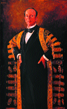 Lord Londonderry in the Chancellor's robes of Queen's University, Belfast, by William Conor. (Ulster Museum)