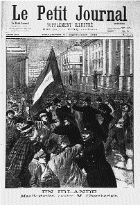 Back home nationalist Ireland was engulfed by pro-Boer fever-an anti-war demonstration (complete with Boer flag) outside Trinity College, Dublin. (Le Petit Journal, 31 December 1899)