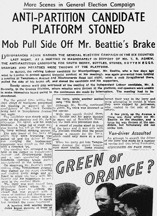 The murder was perpetrated against the background of the bitterly divisive election of February 1949. (The Irish News, 9 February 1949)