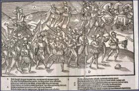 English soldiers return from battle in triumph, carrying the severed heads of their Irish enemies. (John Derricke’s The Image of Irelande, 1581)