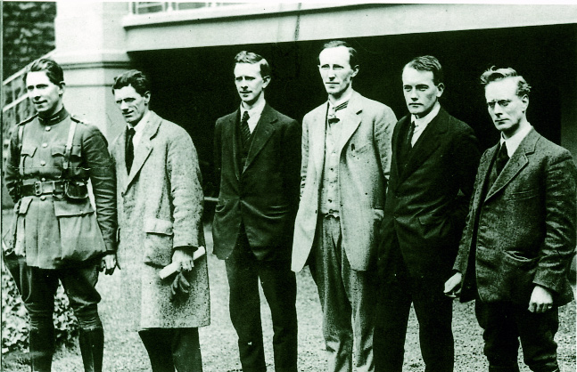 Liam Mellows-pictured here (extreme right) with pro- and anti-Treaty commanders on the eve of the Civil War on 8 May 1922-was sent to organise the Irish Volunteers in County Galway in March 1915. (George Morrison)