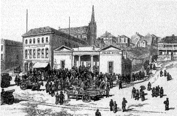 Scene outside the court house in Port Elizabeth. (Graphic, 1 September 1883)