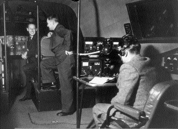 The spacious flight deck of a Boeing 314 Clipper.