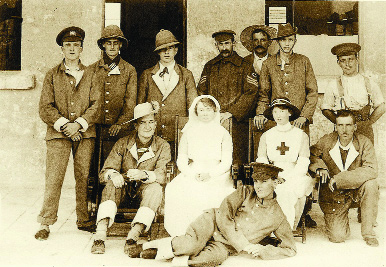 Marie Martin (with red cross on her uniform) in Malta, January 1916. It was while in Malta that the link between medical work and a spiritual vocation seems to have been forged in her mind. (MMM Image Archive)