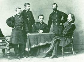 Sheridan with his staff in 1865, including his favourite, George Custer (right). (National Archives, Washington DC)