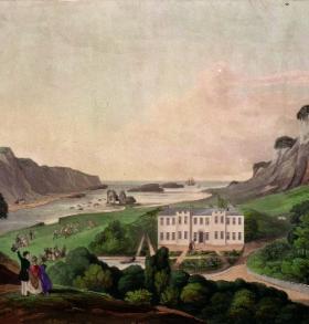 Painting of Derrynane House, O’Connell’s country seat in County Kerry, in the 1830s. (National Library of Ireland