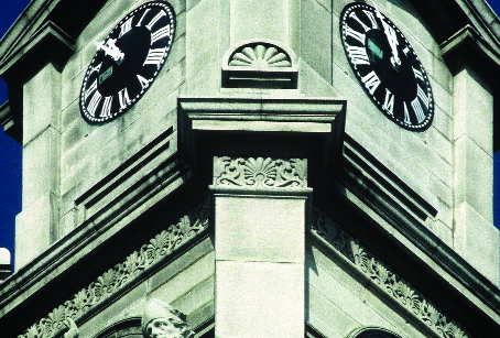Corner of bell-tower with a decorative frieze copied from the Erechtheum, Athens;