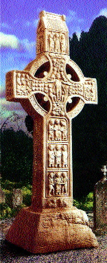 Muiredach's High Cross, Monasterboice, Co. Louth, a few miles beyond Mellifont. It is likely that Dervorgilla stood before it and perhaps pondered all that had happened since her youth, which she spent in the shadows of another high cross in faraway Durrow. (Shournagh Designs) 