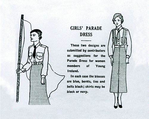 The Blueshirt-theory and practice. Advertisement for girls' parade dress, United Ireland, 21 October 1933.