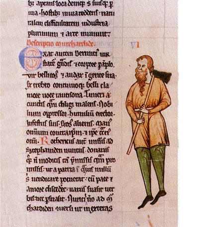 Diarmait McMurrough, king of Leinster, as depicted in the margins of Giraldus Cambrensis's Expugnatio Hibernica. (National Library of Ireland)