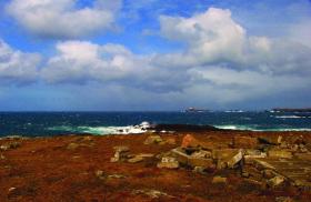 Annagh Head, near Belmullet, Co. Mayo, where bodies from the torpedoed Arandora Star were washed up in August 1940. In the foreground are the remains of its lookout post. (M. Kennedy)