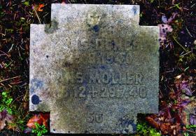 Adjoining graves of Hans Moeller (No. 56) and Hans Denes (No. 57), who both died in the sinking of the Arandora Star, in the German War Cemetery, Glencree, Co. Wicklow. Despite being a Jewish refugee from Nazi Germany, Moeller had been interned by the British as an enemy alien. (M. Kennedy)