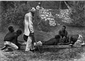 A slave being punished in Spanish Cuba c. 1868. Before the American Civil War, Southern slave-holding interests supported Cuban nationalists, hoping to annex Cuba to the US as a slave state. Slavery was not formally abolished there until 1880. 