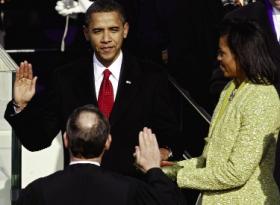 In his inaugural speech in January 2009 President Barak Obama quoted Paine: ‘Let it be told to the future world that in the depth of winter, when nothing but hope and virtue could survive, that the city and the country, alarmed at one common danger, came forth to meet it’. (Getty Images)