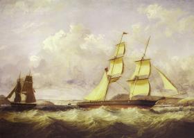 Sailing Brigs [two-masted vessels similar to the Mary Russell] off the Cork Harbour 1851 by George Mounsey Wheatley Atkinson. (Private collection, Cork)