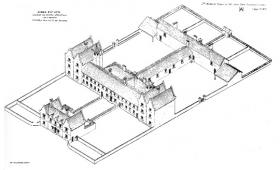 ‘Bird’s eye view shewing the general arrangement for a building [workhouse] to contain from 400 to 800 persons.’ With the winding down of government soup kitchens in mid-August 1847, the burden of famine relief shifted to Poor Law unions and workhouses were overwhelmed by paupers. Yet this disastrous policy change provoked little discussion in the election campaign. (Fifth Annual Report of the Poor Law Commissioners) 