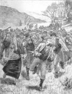 ‘Agitation: Attack on a Process Server’ by Aloysious O’Kelly. O’Shea became an inveterate prison visitor in 1882 when the impact of British coercion legislation led to a number of suspected agrarian agitators being rounded up and jailed without trial. (Illustrated London News, 21 May 1881)