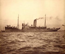 The Helga—now ‘HMS’ and classified as an ‘armed auxiliary patrol yacht’—in 1915, after it was taken over by the British Admiralty and armed with guns fore and aft. (National Museum of Ireland)