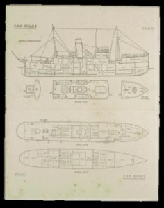 The Helga was originally designed as a marine research ship and included a laboratory, as indicated on this ship’s drawing. (National Museum of Ireland)