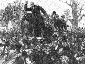 Parnell making a speech in the course of the North Kilkenny by-election of December 1890, the first of three he was to lose. Relieved of the strains surrounding his fall from grace, his untimely death nine months later might have been delayed. (Illustrated London News, 27 December 1890)