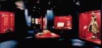 The permanent exhibition on Buddhism, including a standing Buddha (right) on loan from the National Museum of Ireland.