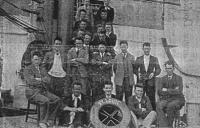 The 1931 Kerry football team en route to America. Fergus Whitty’s father, Patrick, is seated behind the lifebuoy. (Kerry’s Football Story)