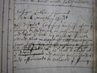 Sentence passed on Patrick Murphy on Tuesday 17 February 1652:Ensign Latham informantPatrick Murphy Def[en]d[en]t The defend[en]t Confessing himselfe upon the charges to have bin drunk on Sathurday last and that he broke his muskett. It was ordered that [deleted: in regard he hath bin in prison since Sathurday and had nothing to sustaine him but water] he shall pay for the providing of a muskett [and] he shall be whipt at ye parade and receive twelve stripes and afterwards be Cashiered [from] the Army. (Marsh’s Library)