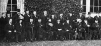 Carson (seated, fourth from right), with British Conservative Party leader Andrew Bonar Law to his right, at a garden party at Mount Stewart, seat of the marquis of Londonderry, shortly after the rally at Balmoral on 9 April 1912 that effectively signalled a joining of the British Conservatives with the Ulster Unionists in the fight against Home Rule. (George Morrison)