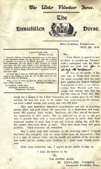 A March 1914 notice from its commander, William Copeland Trimble, soliciting funds for the Enniskillen Horse to purchase waterproof capes. (PRONI)