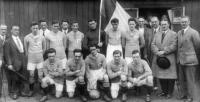 The Irish Free State side that beat the USA 3–1 on 14 June 1924 in Dalymount Park, a friendly following their return from the Olympic Games. Back row, from left: Johnny Murray, Paddy Duncan, Tommy Muldoon, Francis Collins, Charlie Dowdall and Tony Hunston. Front row: Michael Farrell, Ned Brooks, Bertie Kerr, Tom Murphy and John Thomas. (Irish Independent)