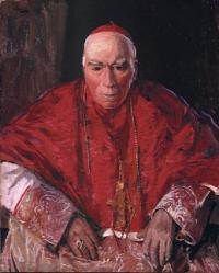 Cardinal Michael Logue by Sir John Lavery—in 1909, delivering an address at confirmation in Carrickmore, Co. Tyrone, he described the order as ‘a pest, a cruel tyranny, and an organised system of blackguardism’. (Felix Rosensteil’s Widow & Son Ltd)