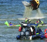 Protester disrupting Shell dredging in Broadhaven Bay, Co. Mayo. (Simon Foster)