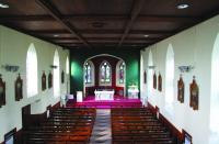 Unfortunately, some of the visual treats that once adorned the interior no longer survive intact, the sanctuary having been reordered in response to the liturgical reforms of the Second Vatican Council. (NIAH)