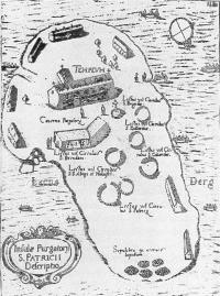 St Patrick’s Purgatory in Lough Derg, Co. Donegal, famous across Europe, was the subject of an enquiry by the visitors to Kinsale. One of the townswomen regaled them with an account of her pilgrimage there. (Sir James Ware’s De Hibernia & antiquitatibus ejus, disquisitions (London, 1658))